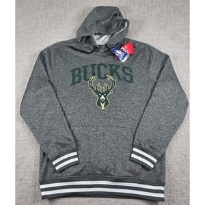 NWT Milwaukee Bucks Gray Green Logo Hoodie Sweatshirt Mens Medium NBA Ultra Game
